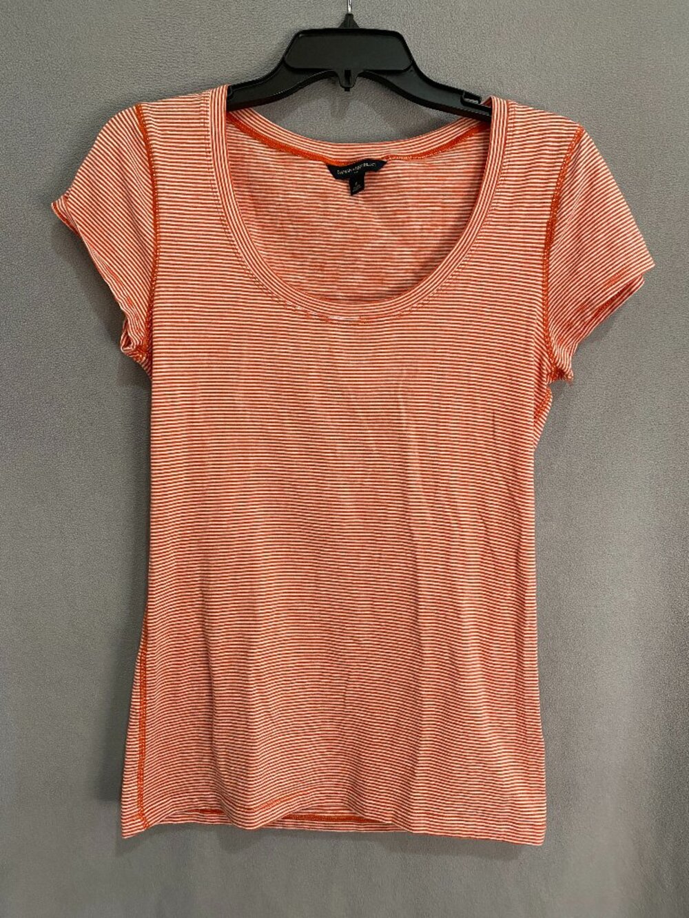 Banana Republic Orange White Striped Scoop Neck Tee M Coastal Casual